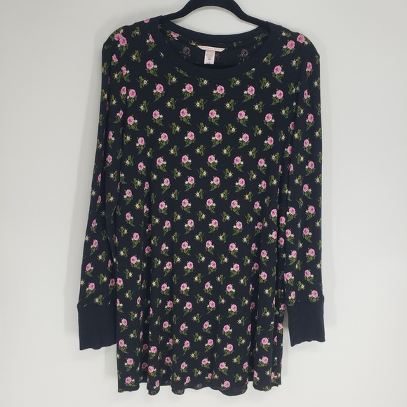 Victoria's Secret Other - Victoria's Secret Floral Waffle Knit Sleep Shirt Women Large Black Long Sleeves